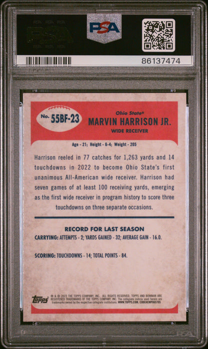 Graded 2023 Topps Bowman U Chrome Marvin Harrison Jr #55BF23 1955 Bowman Rookie RC Football Card PSA 10 Gem Mint