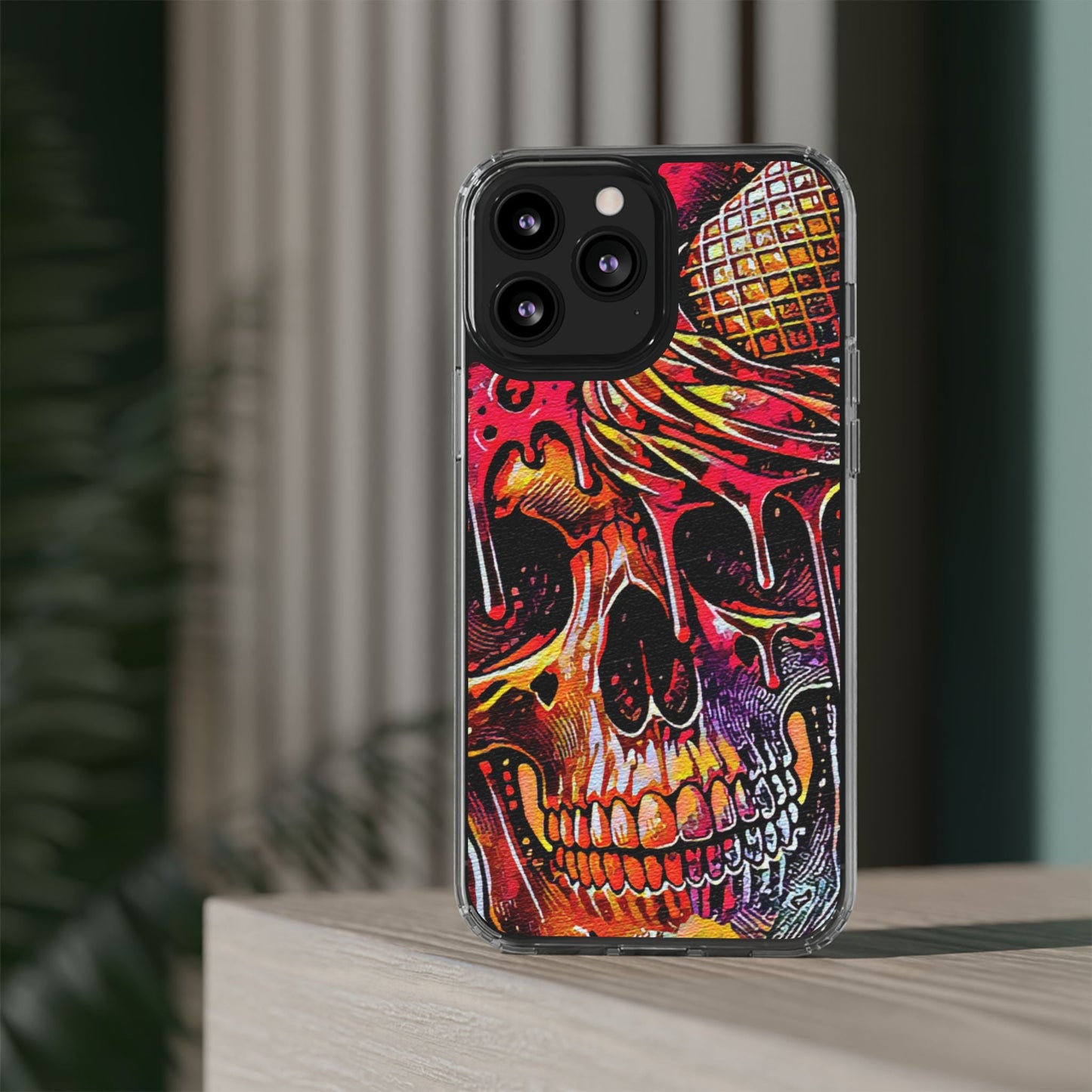 Neon Ice Cream Skull Clear Phone Case