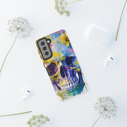 Vibrant Blue Floral Skull Tough Phone Case
