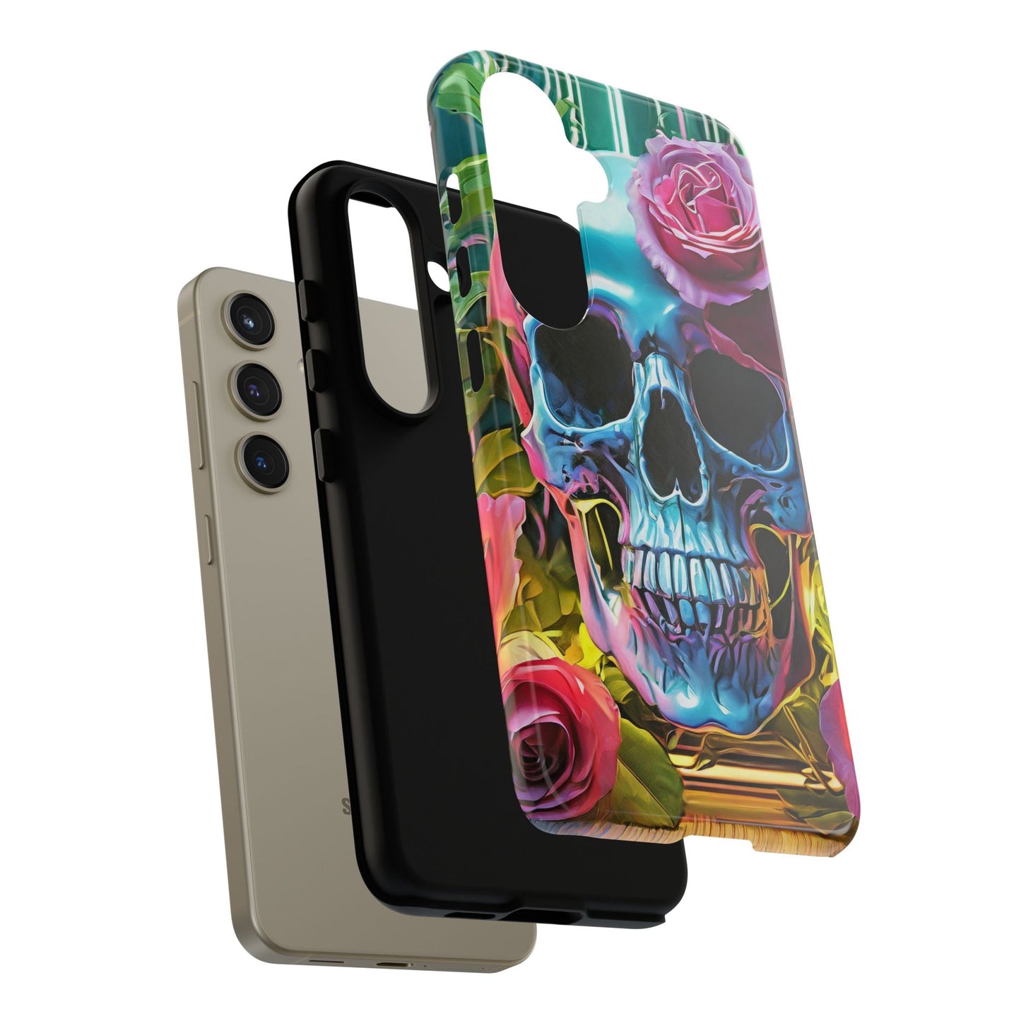 Neon Rose Skull Tough Phone Case