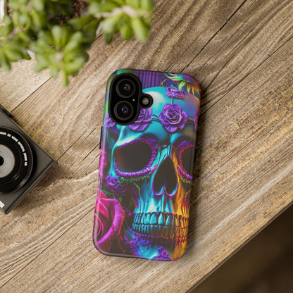 Neon Skull and Roses Vibrant Tough Phone Case