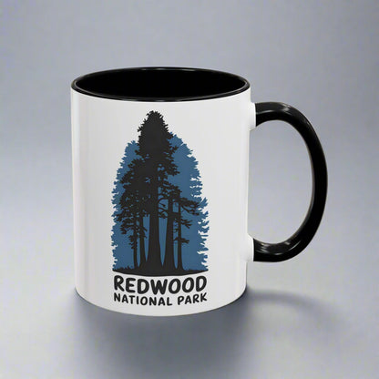 Redwood National Park Accent Coffee Mug 11oz 15oz Shaded Trees Blue Black Pink Red Outdoor Inspired