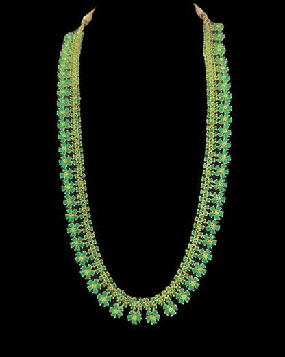 DLN115  Megha long set in cz stones - green    (READY TO SHIP)