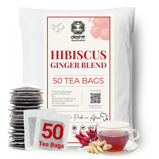 Akshit 50 Hibiscus Ginger Tea Bags – Natural Hibiscus Tea Blend with Hibiscus Flowers & Ginger Root