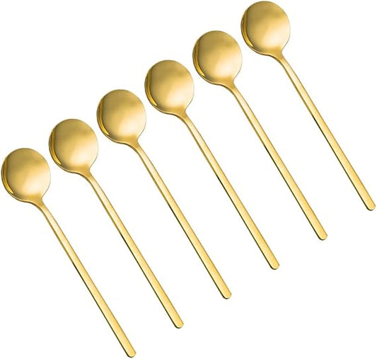 Pack of 6, Gold Plated Stainless Steel Espresso Spoons, lyfLux Mini Teaspoons Set for Coffee Sugar Dessert Cake Ice Cream Soup Antipasto Cappuccino, 5.3 Inch