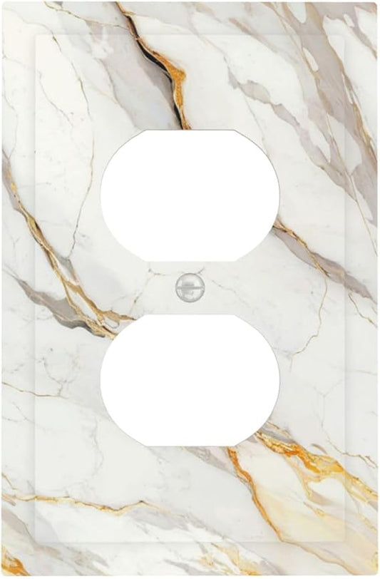 Decorative Outlet Covers White Gold Marble Modern Abstract Luxury 1 Gang Duplex Light Switch Cover Plate Electrical Switch plates Wall Plates Receptacle Covers for Bathroom Bedroom Decor