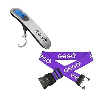 GEGO Travel Accessories - Digital Luggage Hanging Scale Portable for Baggage Travel, Heavy Duty Hook and Strap with Lock for Luggage (TSA Approved), 3-Digit resettable Combination Lock.