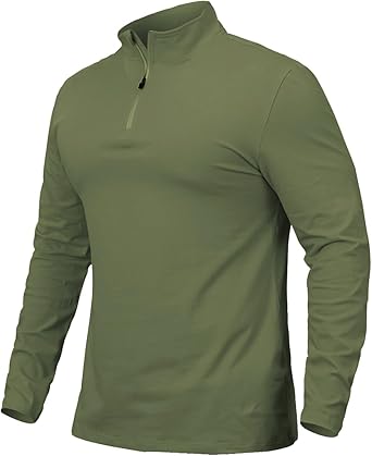 CARWORNIC Men's 1/4 Zip Pullover Long Sleeve Shirt Casual Slim Fit Stretch Cotton Mock Neck Work Golf Shirts