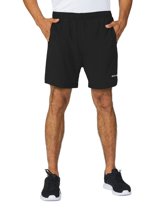 BALEAF Men's 5" Running Athletic Shorts Zipper Pocket for Workout Gym Sports Black Size M