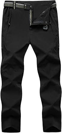 TBMPOY Men's Lightweight Hiking Pants with Belt 5 Zip Pockets Waterproof Quick-Dry Travel Fishing Work Outdoor Pants