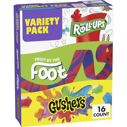 Fruit Roll-Ups Variety Pack - Fruit by the Foot & Gushers, Gluten-Free (16 Count)