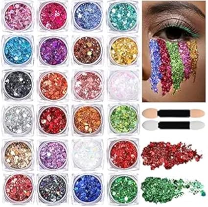 24 Colors Glow in The Dark Glitter Gel for Women, Glitter for Carnival Party UV Black Light Glitter for Body (Not Loose Glitter)