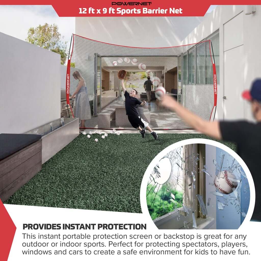 PowerNet 12x9 Ft Sports Barrier Net for Player & Property Protection (1021)