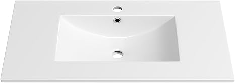 Eridanus 36"x18ë_" Bathroom Vessel Sink, Ceramic Bathroom Vanity Sink Top with Overflow, Drop in Bathroom Sink Rectangle, Convenient for Storing Personal Items - Glossy White