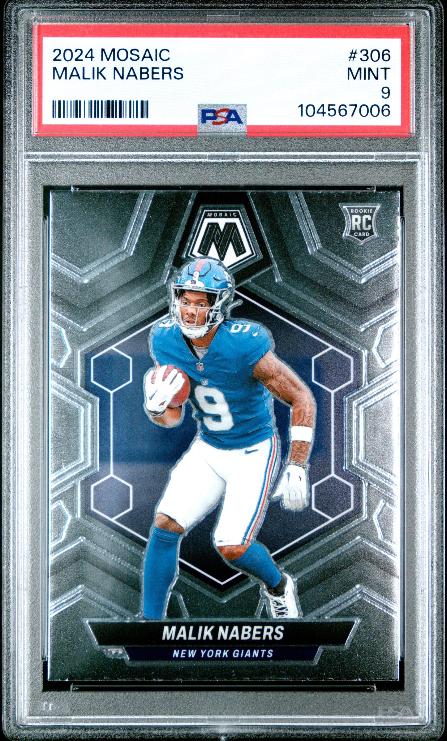 Graded 2024 Panini Mosaic Malik Nabers #306 Rookie RC Football Card PSA 9 Mint