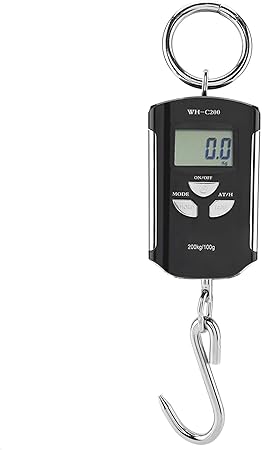 Portable Digital LCD Hanging Scale kg/lb/JIN 200KG Capacity, W/Hook Ideal for Luggage, Fishing, and More(24.00cm-Silver Frame)