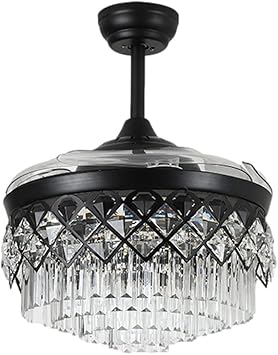 42 inch Crystal Ceiling Fans with Light Remote Control Black, Modern Luxury Chandelier Lighting Fixture Fan with 3 Speed for Bedroom Living Room