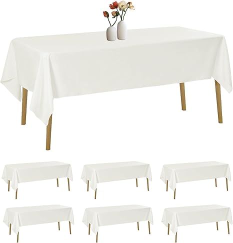 6 Pack Rectangle Tablecloth 60 x 120 Inches Ivory Table Cloth Stain and Wrinkle Resistant Washable Polyester Fabric Table Cover for Party, Wedding and Banquet Decoration