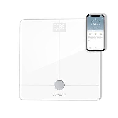 Vanity Planet Form Fit and Bluetooth Digital Body Analyzer - Smart Scale Tracks 13 Fitness Metrics Including Fat, Weight, Muscle/Bone Mass, Water Weight - 397 Pound Capacity - White, 5 Pound
