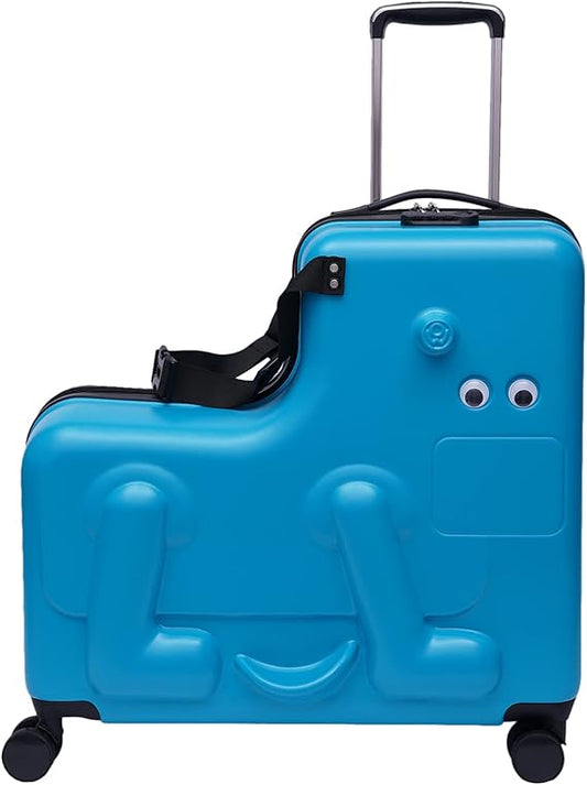 24 Inch Kid Ride on Travel Suitcase ABS + PC Portable Children luggage with Wheels Suitcase to Kids Aged 4-12 Years Old for Journey (Blue)