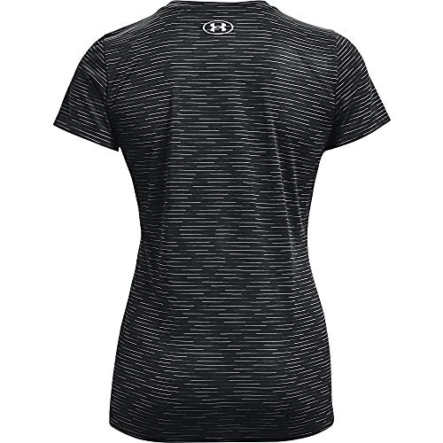 Under Armour womens Tech Spacedye Short Sleeve Crew Neck T-Shirt , Black (001)/Metallic Silver , Large