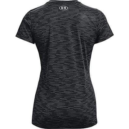 Under Armour womens Tech Spacedye Short Sleeve Crew Neck T-Shirt , Black (001)/Metallic Silver , Large