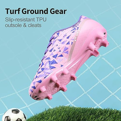 DREAM PAIRS Girls HZ19003K Soccer Football Cleats Shoes Pink Purple Size 1 M US Little Kid
