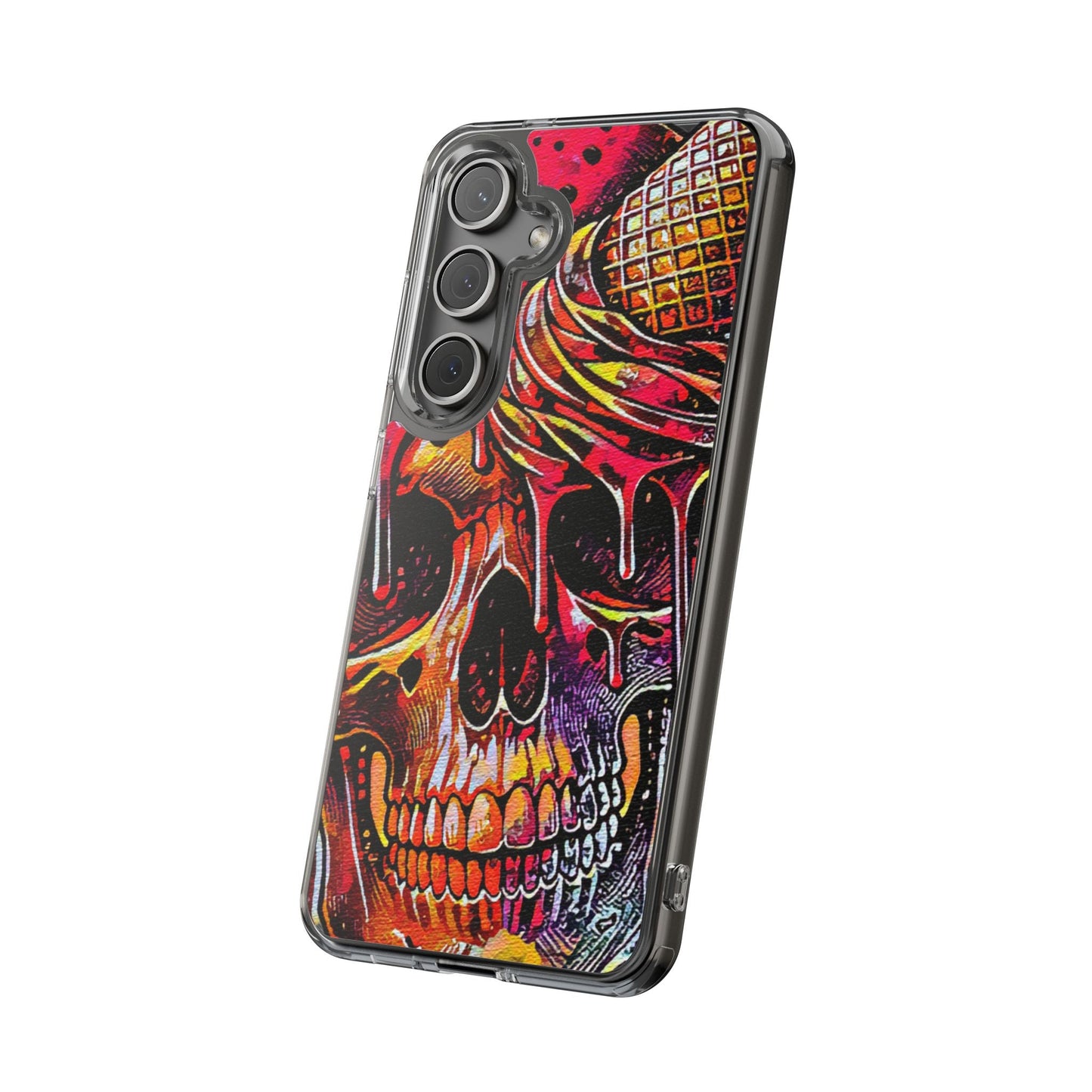Neon Ice Cream Skull Clear Phone Case