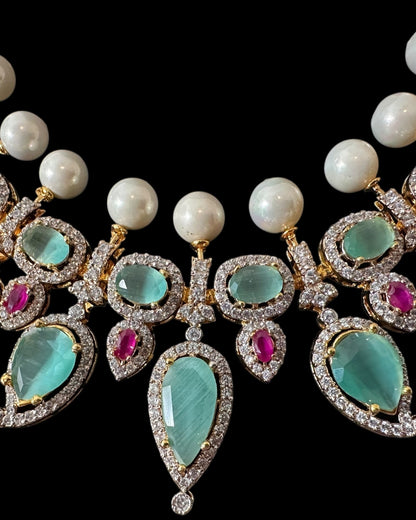 BR461  Anmol necklace set in Mint , rubies and pearls ( READY TO SHIP )