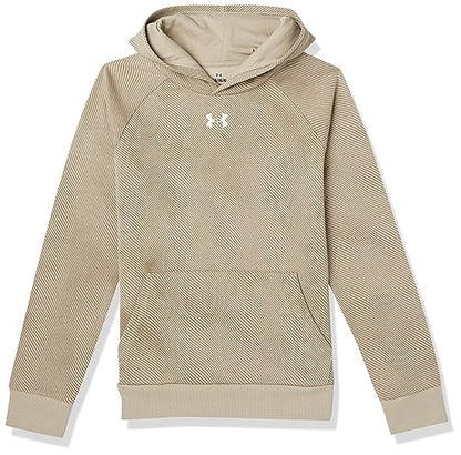 Under Armour Boys' Standard Rival Fleece Printed Hoodie, (299) City Khaki / / White, Large