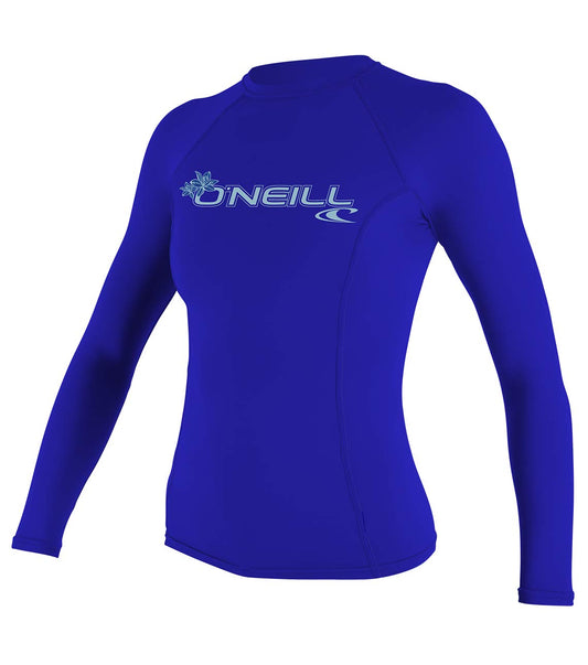 O'NEILL Wetsuits UV Sun Protection Womens Basic Skins Long Sleeve Crew Sun Shirt Rash Guard, Tahitian Blue, Small