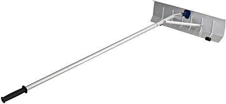 20FT Telescoping Snow Shovel Roof Rakes Extendable Pole Length Poly Blade Large Rake Head Non-Slip Handle Ultra Lightweight Construction Ideal For Removing Snow Wet Leaves And Debris From Roofs