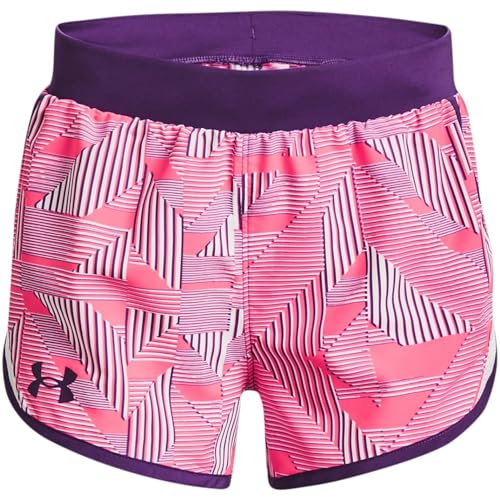Under Armour Girls' Standard Fly by Printed Shorts, (683) Pink Shock/White/Galaxy Purple, Youth Medium