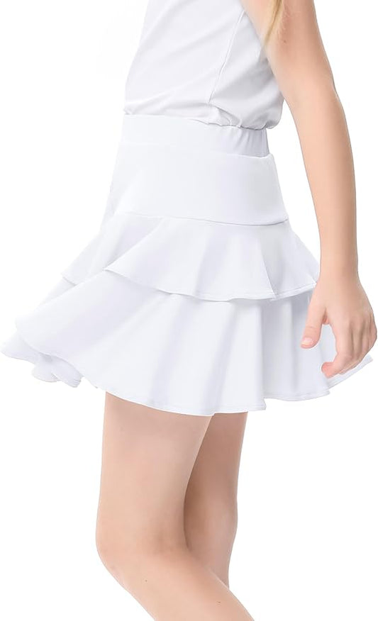 Girls Tennis Skirt with Pockets Ruffle Athletic Skirt High Waist Golf Skorts for Kids 3-12 Years