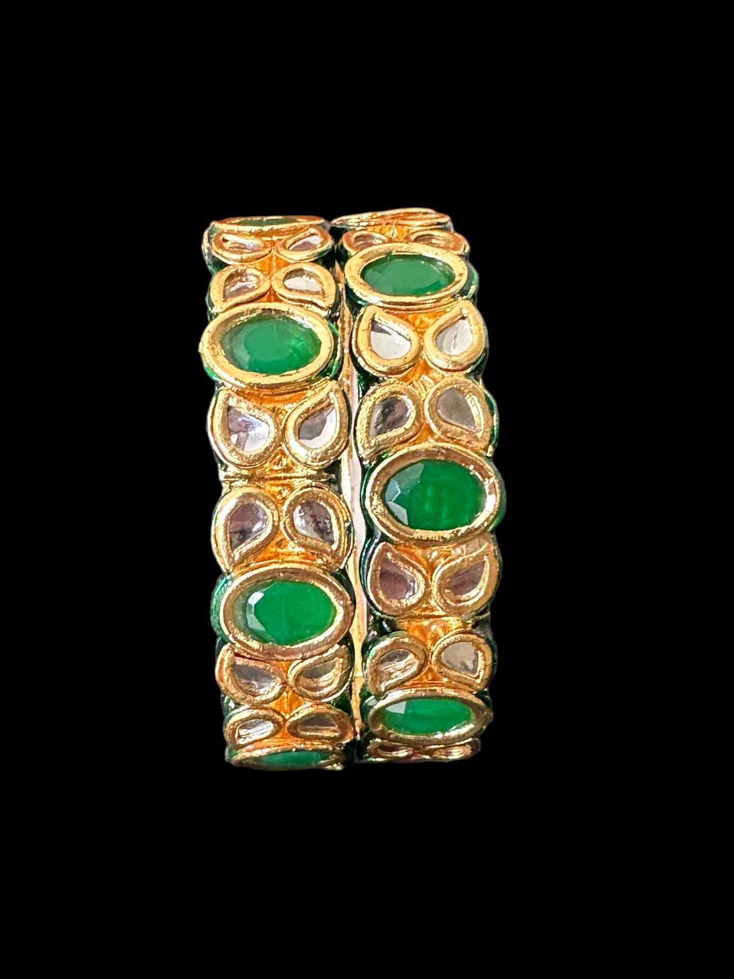 B179 Amelia kundan bangles in green  ( READY TO SHIP ) 2.2/2.4/2.6