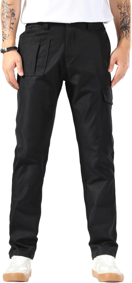 Plaid&Plain Mens Cargo Pants Taperd Cargo Pants with Multi-Pocket and Oversized Belt Loops