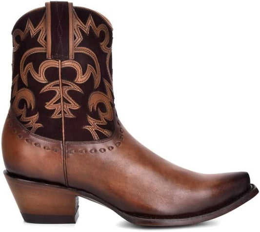 Cuadra Women's Western Chic Bootie in Genuine Leather with Zipper Brown