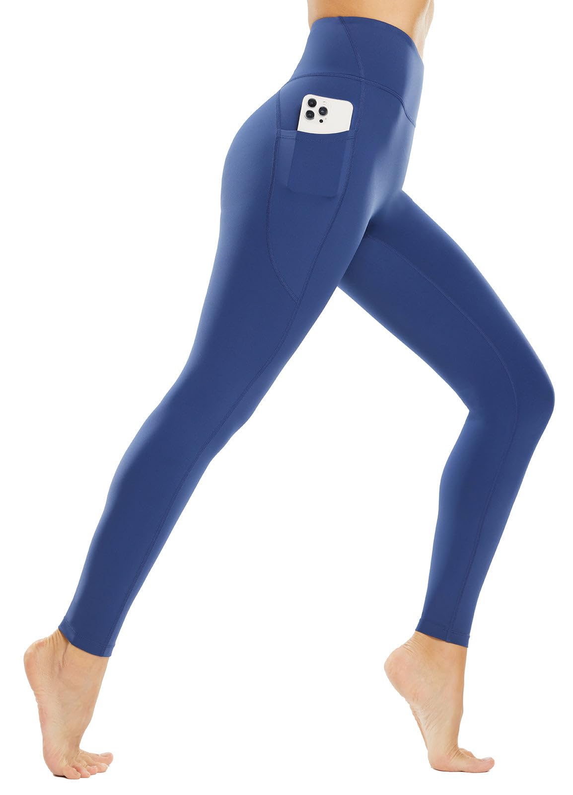 BALEAF Leggings for Women Tummy Control Compression Workout Athletic Running High Waisted Yoga Pants with Pockets 27'' Navy Blue M