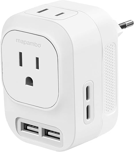 220V to 110V Voltage Converter for Europen Travel European Travel Plug Adapter for US to Most of Europe, France, Germany, Italy Spain Greece(White)