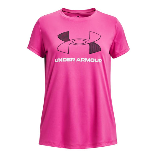Under Armour Girls' Standard Tech Big Logo Short Sleeve T Shirt, (652) Rebel Pink / / Black, X-Small