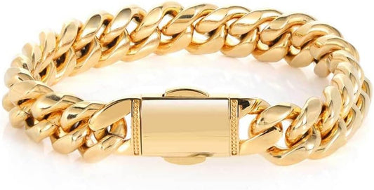 18K Gold Bracelet Cuban Chain Hip Hop Miami Pure Cuban Chain Men's Cool Bracelet, Christmas Gift Box Men's and Women's Gifts