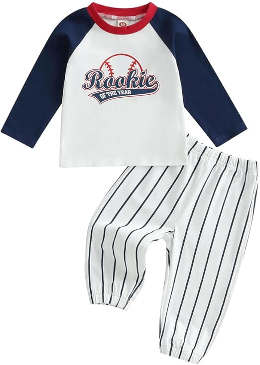Baby Boys First Birthday Outfit Rookie of the Year Baseball Shirt and Striped Pants Set 1st Birthday Clothes