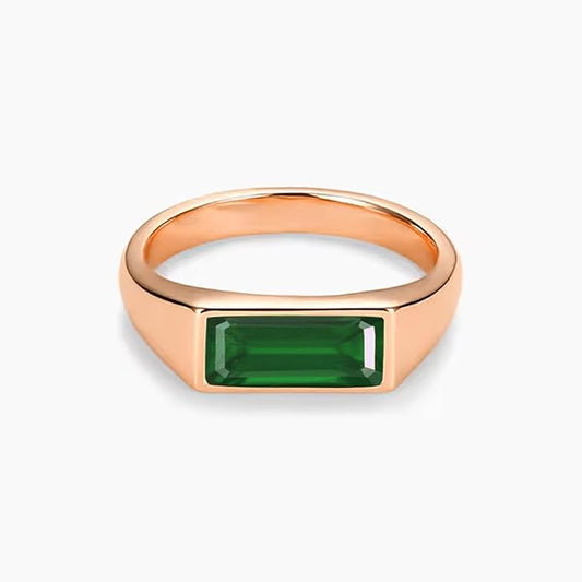 10K 14K 18K Solid Gold Baguette Cut Emerald Ring For Men Gold MenŠ—Ès Emerald Engagement Rings Rectangular Shape Gifts for Birthday Anniversary Christmas Fathers Day, 5 * 11mm