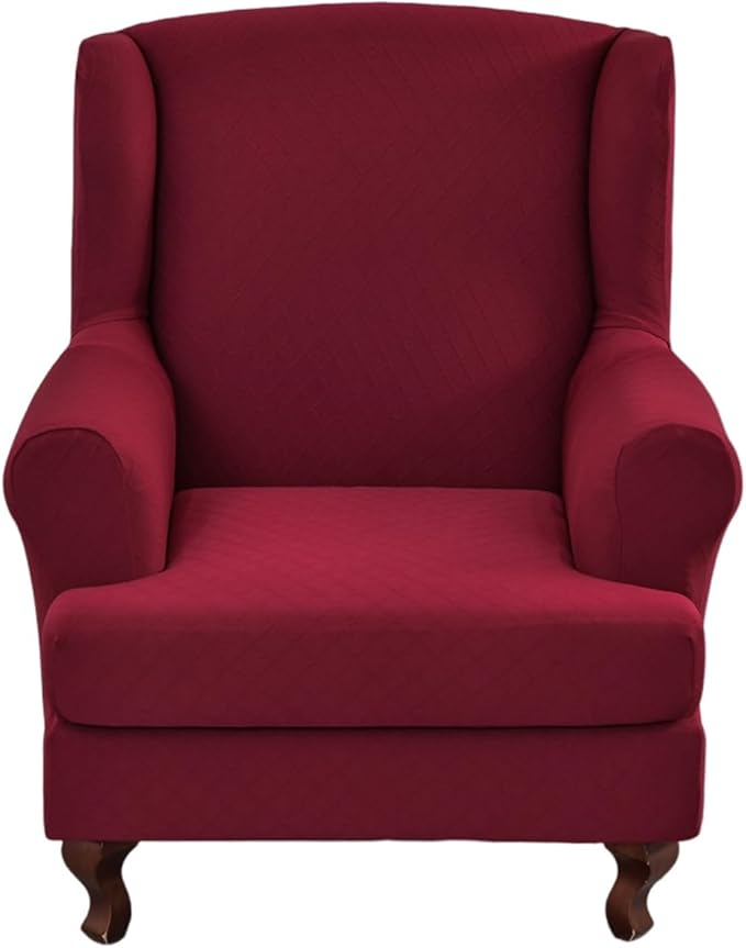 CRFATOP Jacquard Wing Back Chair Slipcovers with Cushion Cover 2 Piece Stretch Wingback Chair Cover Polyester Wing Armchair Covers with Elastic Bottom for Living Room Bedroom Wingback Chair, 06