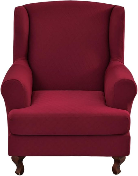 CRFATOP Jacquard Wing Back Chair Slipcovers with Cushion Cover 2 Piece Stretch Wingback Chair Cover Polyester Wing Armchair Covers with Elastic Bottom for Living Room Bedroom Wingback Chair, 06