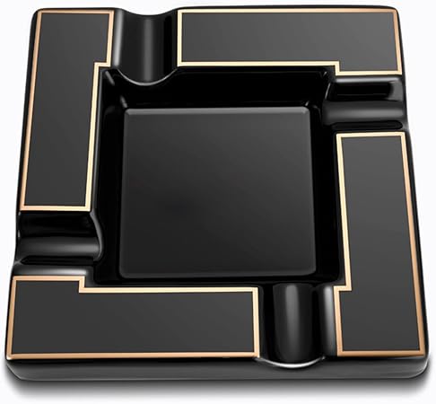 Cigar Ashtray Large Ceramic Cigarettes Ash Tray Black Cigars Ashtrays for Men travel, Indoor, Outdoor, Patio, Home, Office, Gift