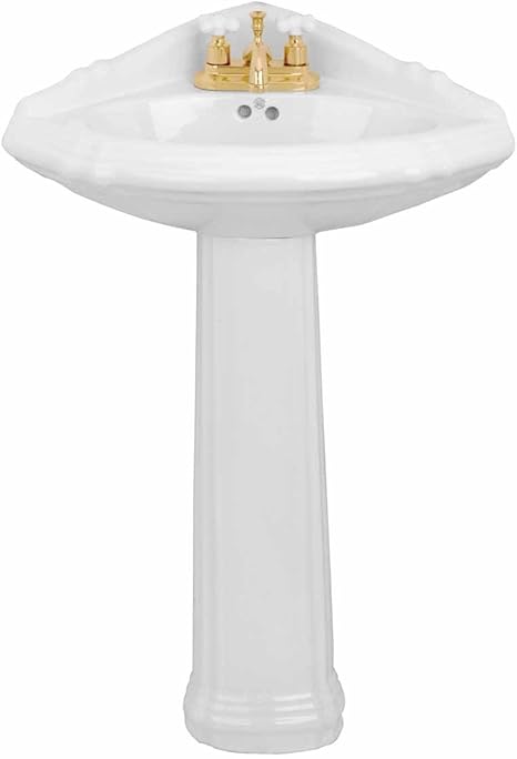 Corner Bathroom Pedestal Sink Centerset Faucet Boring Overflow Grade A Vitreous China Space Saver "Sheffield Deluxe" Renovators Supply Manufacturing