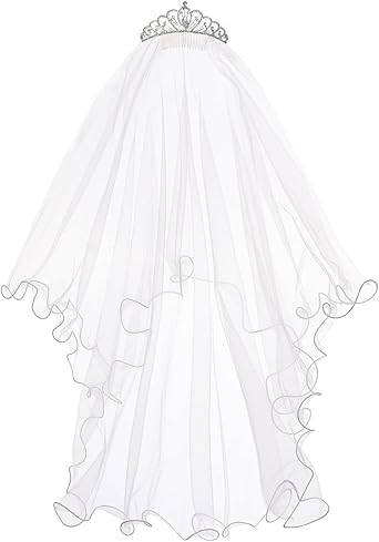 Colorful House Flower Girls White First Communion Veil Headband with Bow (60cm/24 inch, 12 crowns)