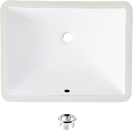 Stylish Bathroom Sink 20 3/4 x 15.5 Inch Ceramic Porcelain Rectangular Undermount Bathroom Sinks Shiny Enamle Glaze Finish with Chrome Overflow, P-200
