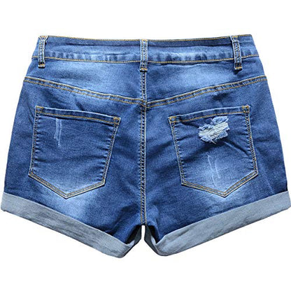 vanberfia Women's High Waist Denim Jean Raw Hem Ripped Shorts with Pockets (JS20196035-2, S)